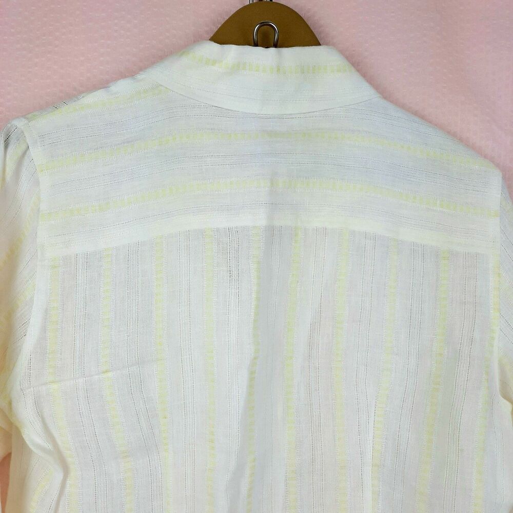 Mercer & Madison Women White and Yellow 100% Linen Button Shirt Long Sleeve Sz L - Picture 10 of 11